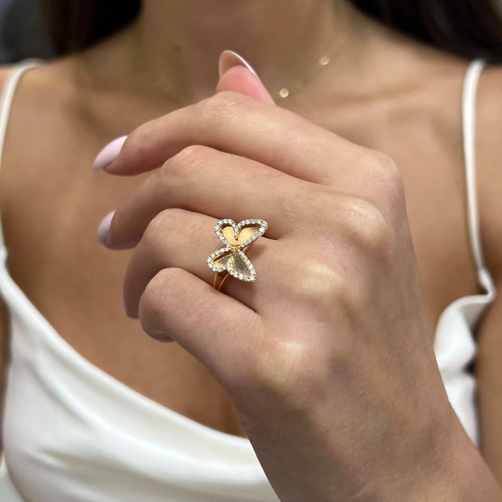 Messika 0.27Cttw Diamond Plaque Butterfly Ring 18K Rose Gold Size 52 US 6